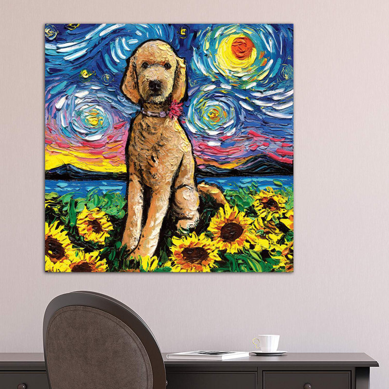 Goldendoodle Night II by Aja Trier - Wrapped Canvas Painting, 93.98 cm H x 93.98 cm W x 1.91 cm D