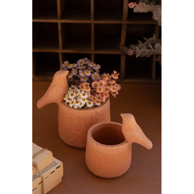  Ensemble de 2 pots à fleurs en béton avec oiseaux H 8,25 po