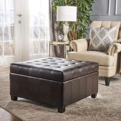 Contemporain avec espace de rangement considérable - Pu brun 31 po x 31 po x 18,6 po en tissu moderne: l 31 po x P 31 po