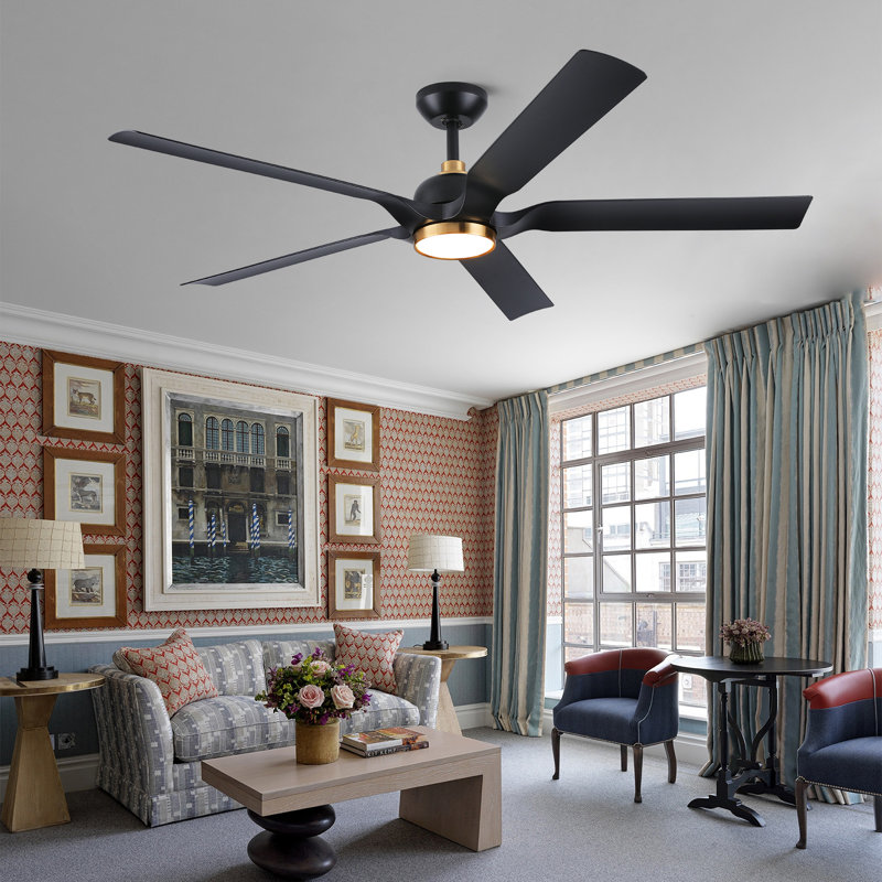 60" 5 Abs Blade Propeller Classic Ceiling Fan With Led Lights And Remote Control, 6 Speeds Reversible Dc Motor, 3 Color Lights, Timer, Suitable For Bedroom, Patios, Living Room, Balcony