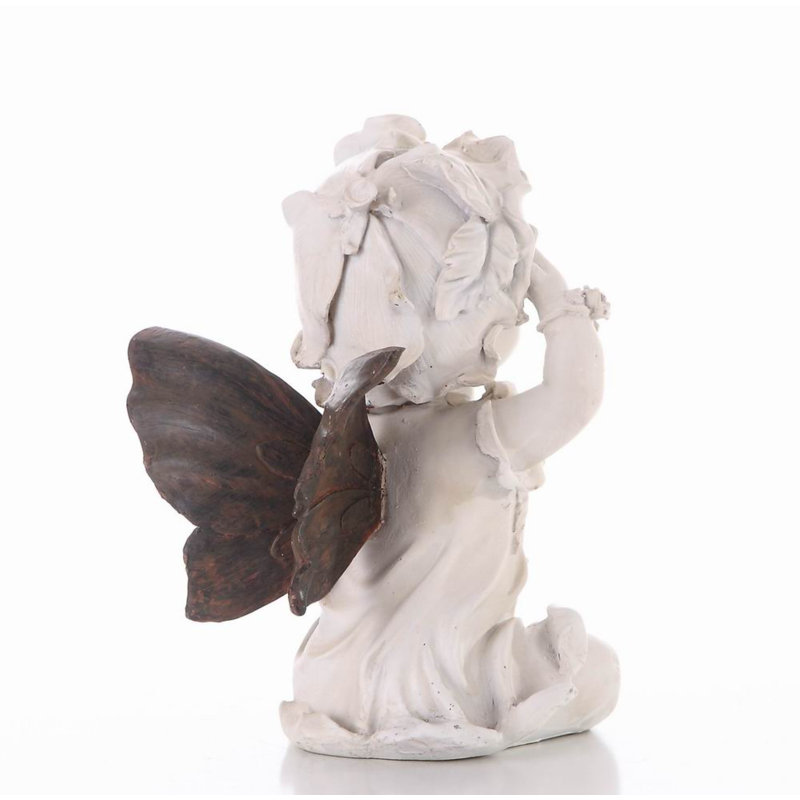 Creamy White and Dark Winged Resin Fairy Statue