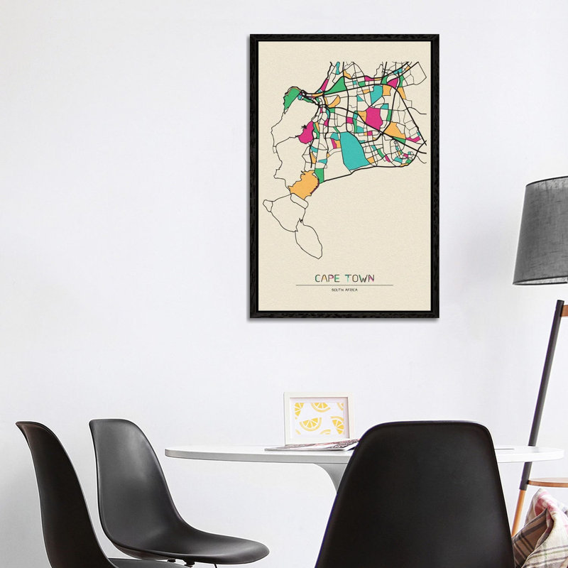 Cape Town, South Africa Map by Ayse Deniz Akerman - Floater Frame Print on Canvas, 101.6 cm H x 66.04 cm W