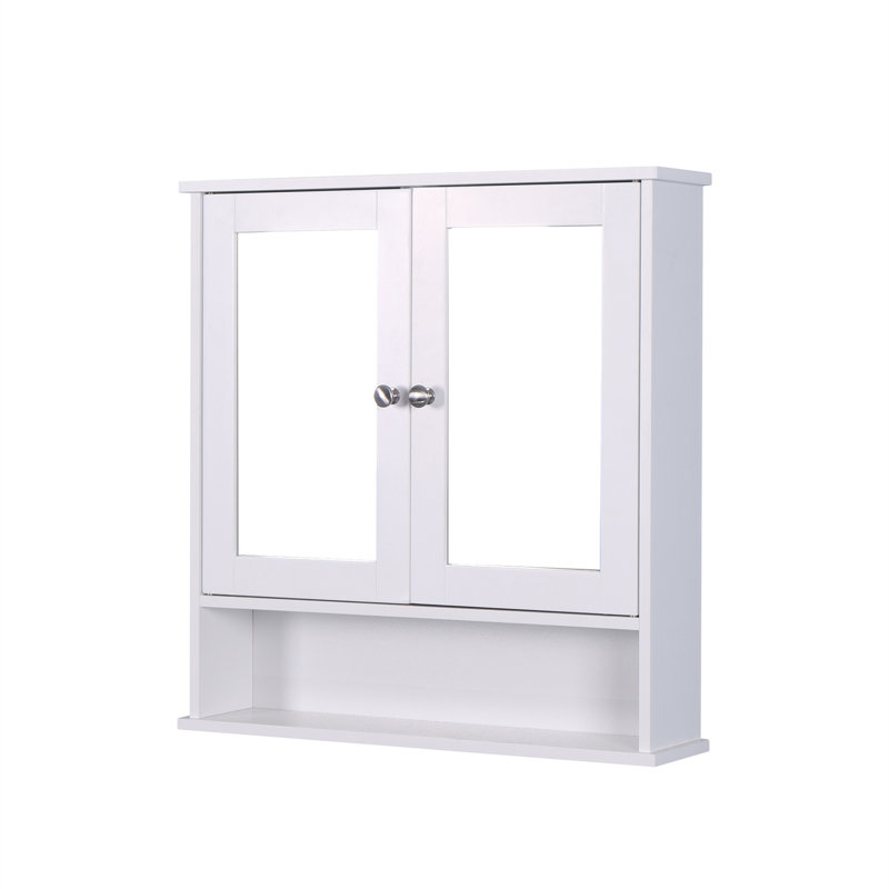 Armoire de salle de bain murale blanche avec 2 portes miroir et une tablette réglable