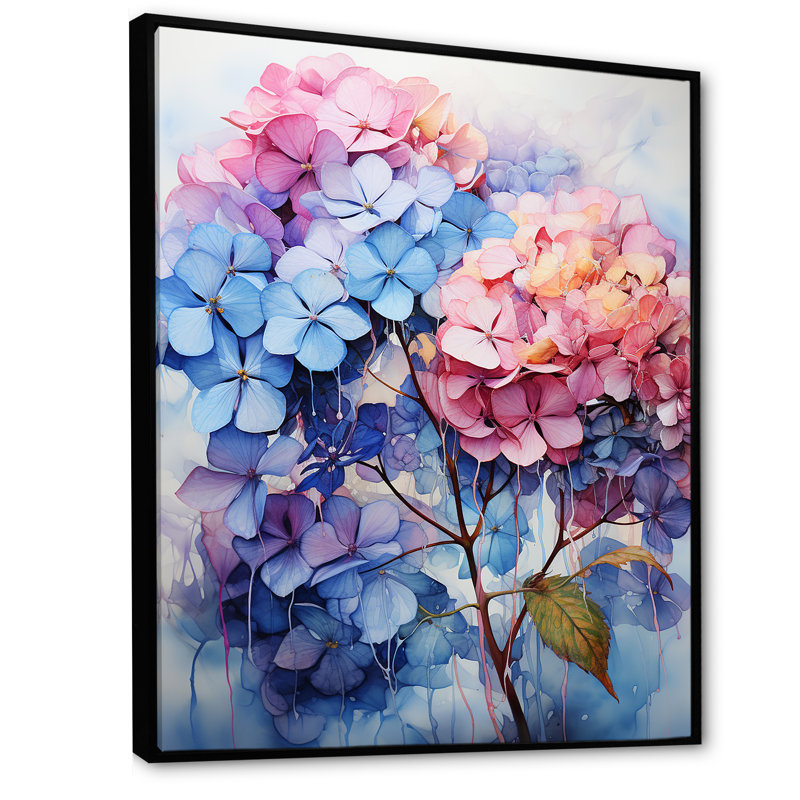 Hortensias en fleurs mauves, H 32 po x l 16 po x P 1 po, Cadre flottant noir