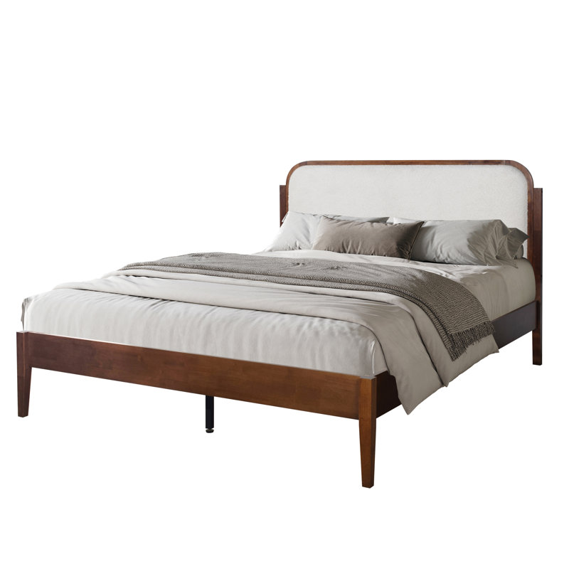 Gosman Wood Queen Platform Bed, Walnut/White, White
