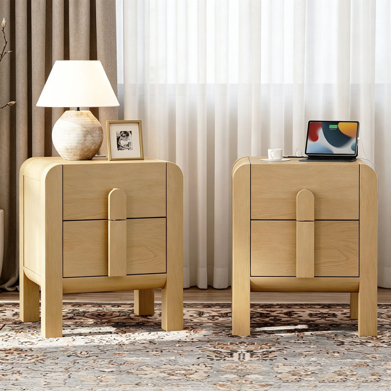 Ensemble de 2 tables de chevet modernes en bois avec tiroirs Adora, Chêne