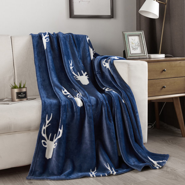 Deer Head Red Navy Printed Velvet and Velvet Throw Blanket - 1 x 50 x 60