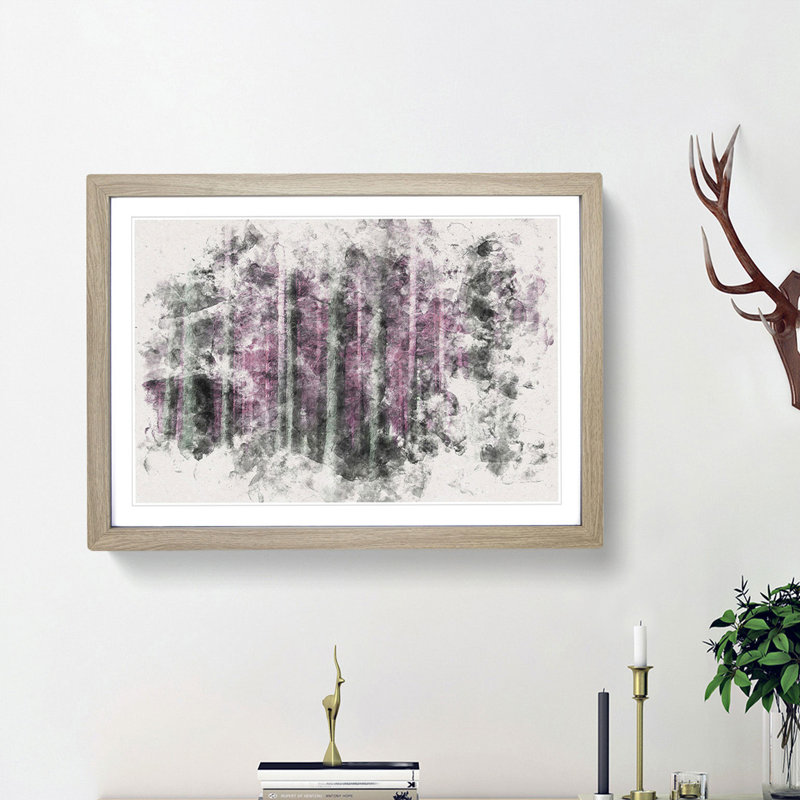 Forest in Pink - Picture Frame Painting Print, Oak Framed, 62cm H x 87cm W x 2cm D