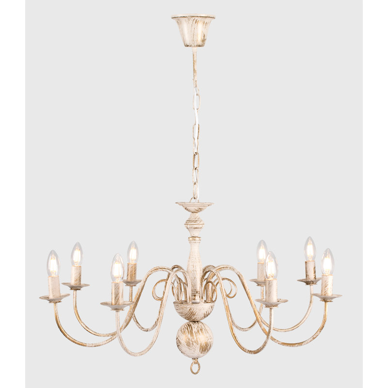 Margarita 8 - Light Candle Style Chandelier, Distressed White, 3000k