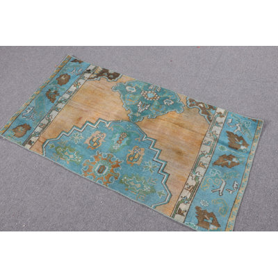 Handmade Anatolian Turkish Rug in Neutral Oushak Style With A Green Hue Ideal for Your Entryway or Small Spaces