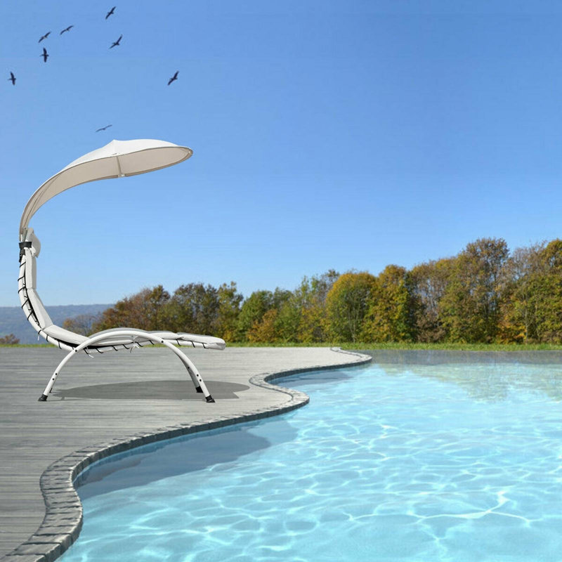 Chevonne Outdoor Metal Chaise Lounge , Cushion Included, Beige