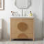 Meuble-lavabo de salle de bain cannelé de 30 pouces avec lavabo - Armoire en bois moderne autoportante avec portes à fermeture en douceur, 1 tiroir et rangement ouvert, décoration circulaire décorative, bois massif et panneau de fibres à densité moyenne,