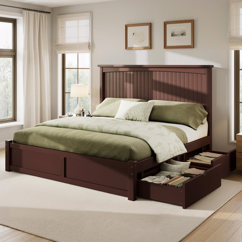 Lit double en bois massif Adainville, Espresso, Double