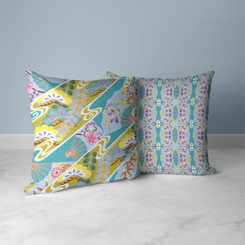 Coussin Floral, H 16 po x l 16 po, Bleu / Rose