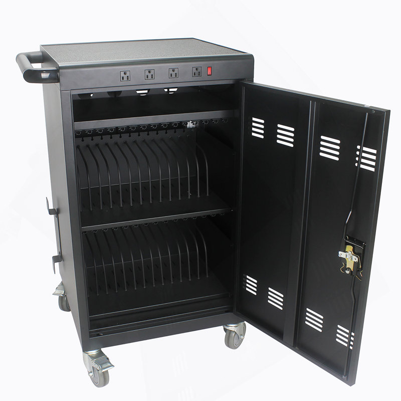 Mobile Charging Cart And Cabinet For Tablets Laptops 32Device, Black
