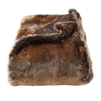 Faux Fur 60x70-Inch Throw Blanket with Gift Box - Luxurious Twin Size Blanket for Couch, Bed, or Chair - Hypoallergenic Soft Throw with Plush Faux Fur Front and Warm Mink Back (Golden Brown)