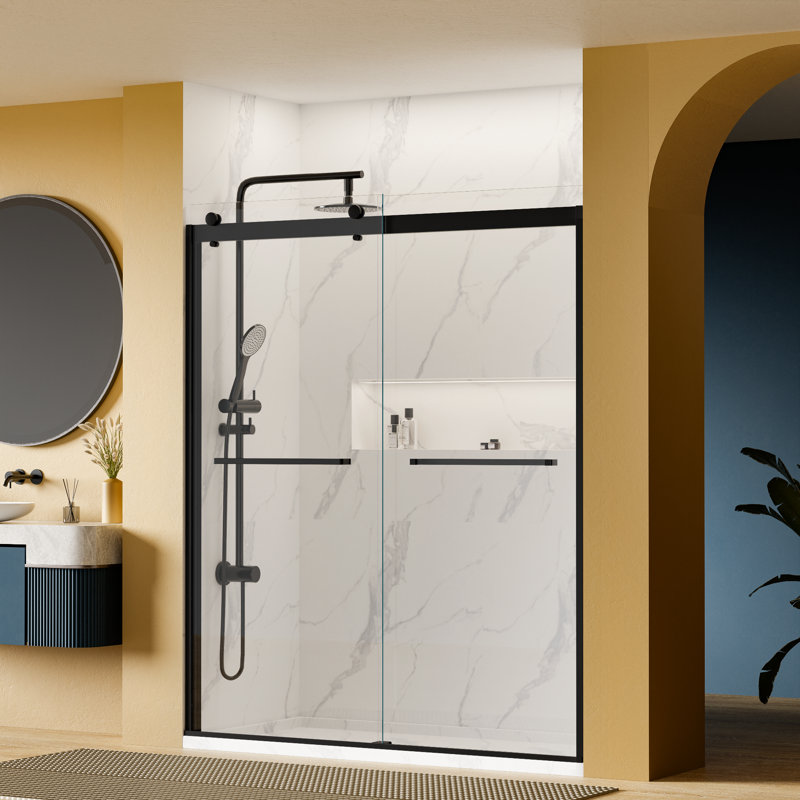 56"-60"W X 76"H Frameless Double Sliding Shower Door With 3/8" Tempered Glass, Matte Black