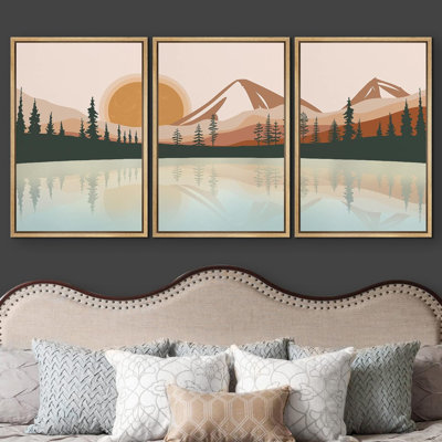 «Mountain Range Lake S Croquis», reproduction sur toile 3 pièces