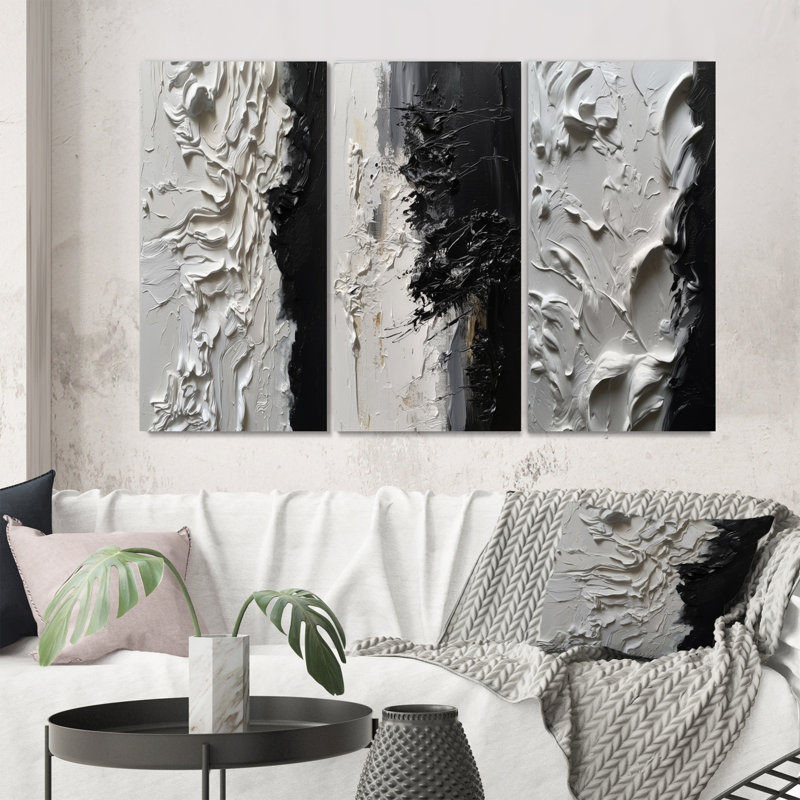 «White Black Tranquility Wall Art», ensemble de 3 impressions - Blanc et noir Tranquility Unleashed, Toile tendue