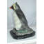 Statue pingouin Rockhopper en bronze 20 po sur base de marbre 16 po x 15 po x H 20 po