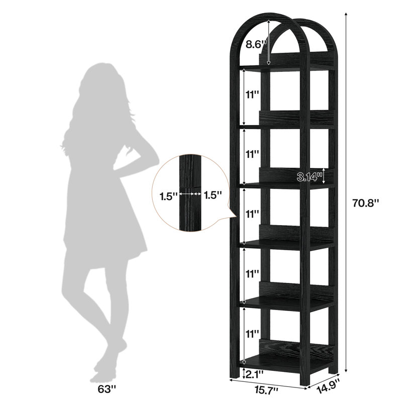 6-Tier Narrow Bookshelf, Black