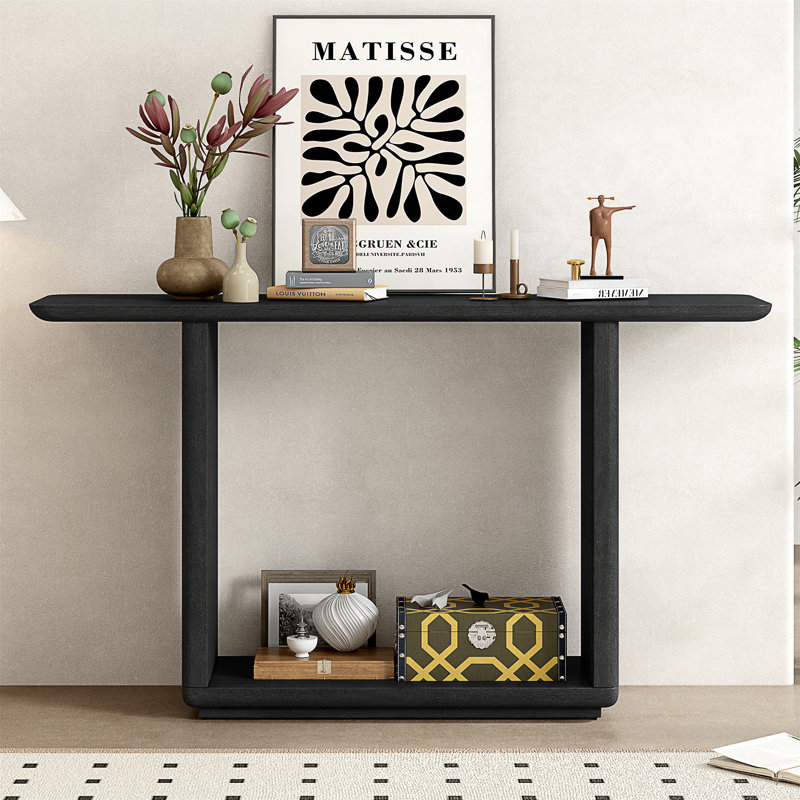 Elegant Minimalist Console Table With Curved Corners,Natural Wood Veneer,U-Base Design For Easy Placement ,Perfect For Displaying Your Treasures,Simple Assembly