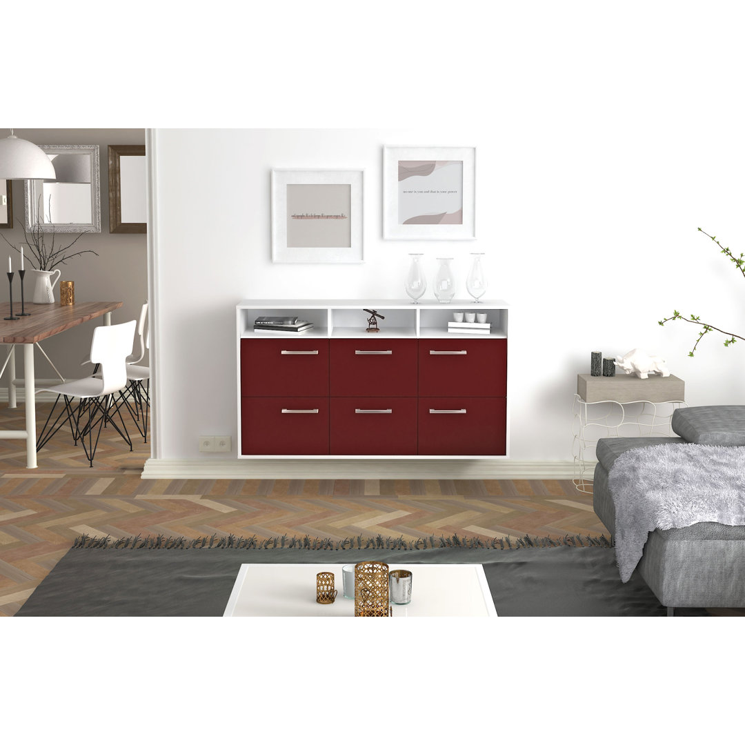 Sideboard Cape Coral, Farbe: Rot/Weiss, Fliegend/Metallgriffe, Größe: 136x79x35cm