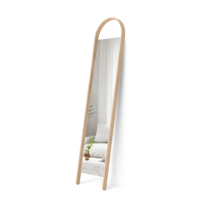Natural Wood Full Length Arched Leaning Mirror