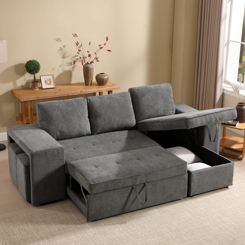 Canapé-lit rembourré Finkbeiner, Mélange de polyester gris foncé