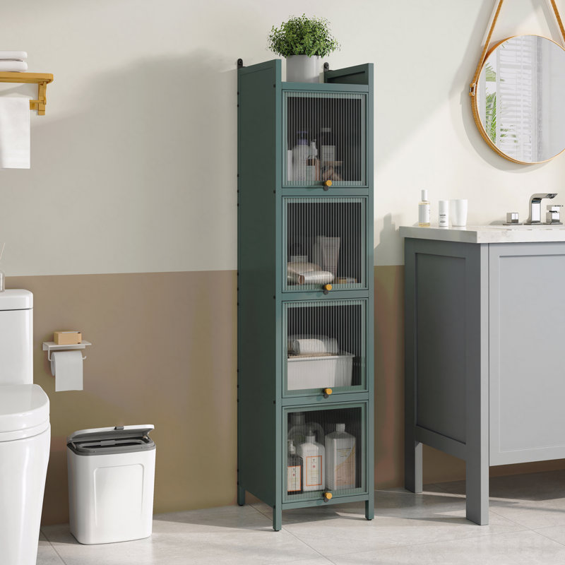 Four-Tier Glass Door Modern Storage Cabinet - Five-Tier Enclosed Storage, Green