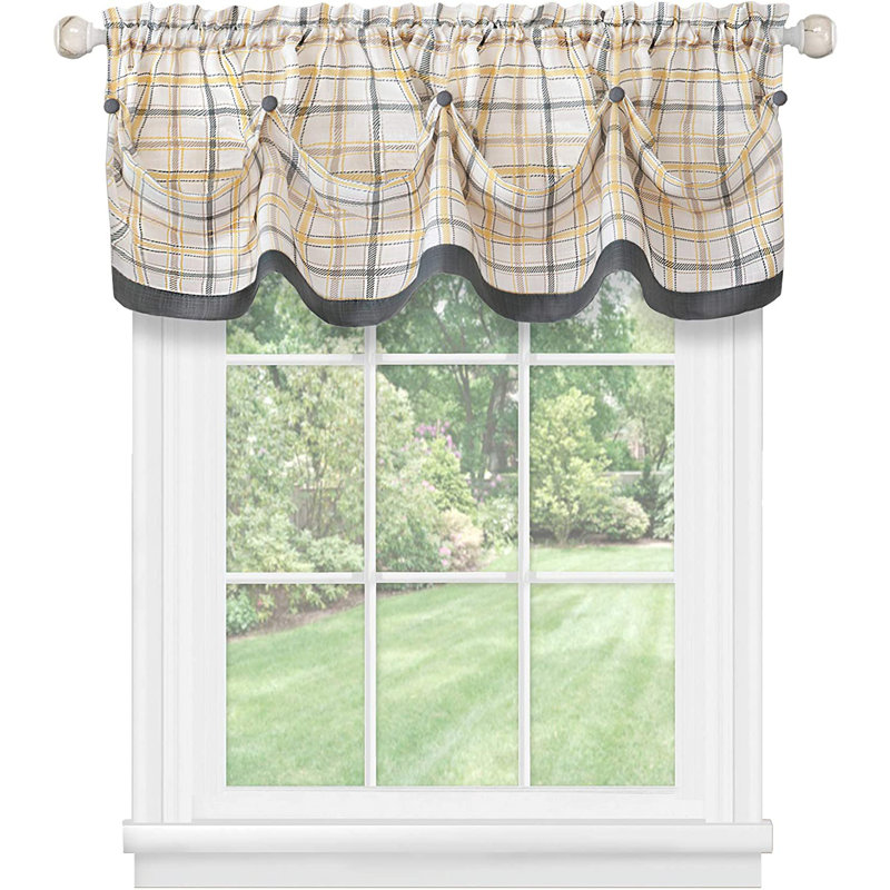Maddy Plaid Tailored Window Valance, Gray
