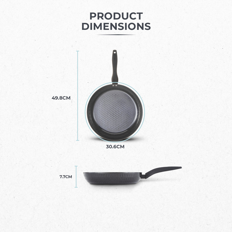 Tower Diamo 24cm - 30cm Frying Pan with Black Diamond Ceramic Non-Stick Coating & Softtex Handle, Aluminium, Black, 30 cm
