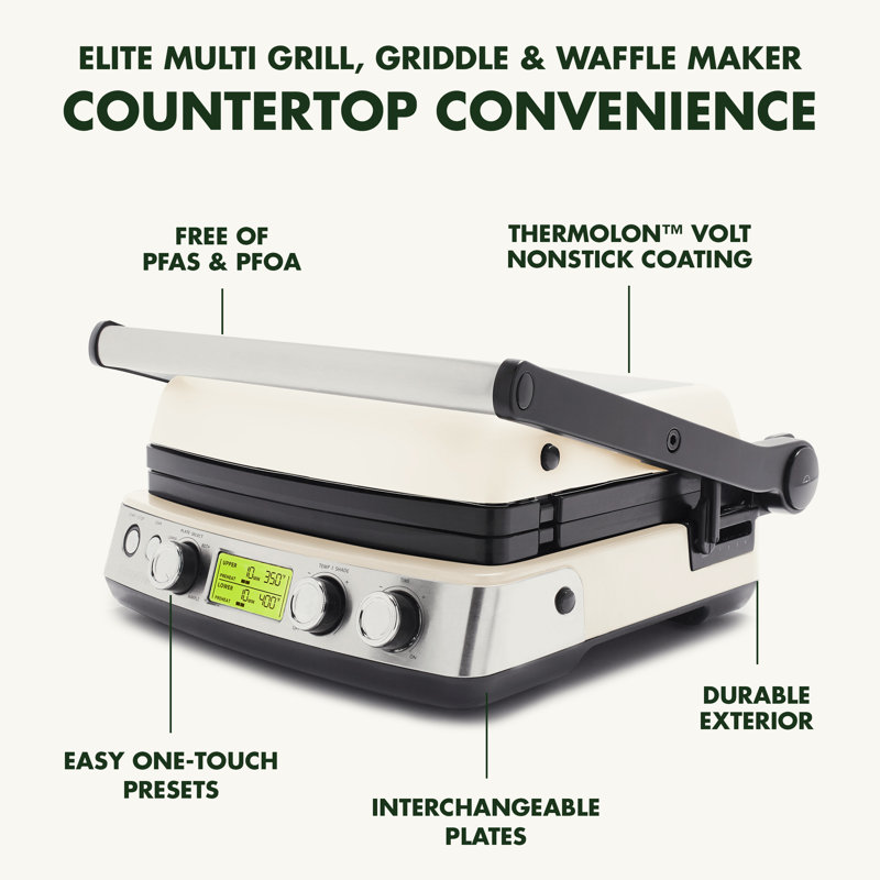 GreenPan Elite Multi Grill, Griddle, & Waffle Maker, Cloud Cream