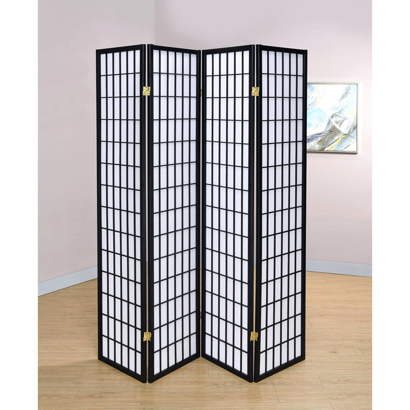 Paravent noir à 4 panneaux pour la pièce, en bois d'hévéa et papier blanc, d'une hauteur de 68,32 pouces, d'une largeur de 69,5 pouces, confère un style moderne à votre écran d'espace, ajoute une touche de sophistication