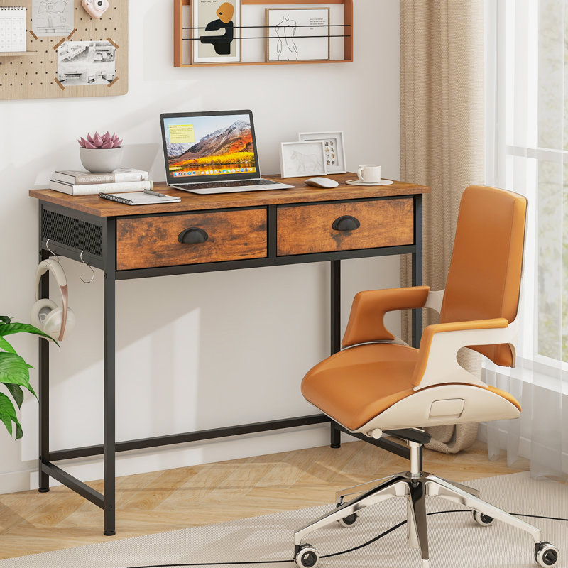 Metal Base Computer Desk, Brown/Black