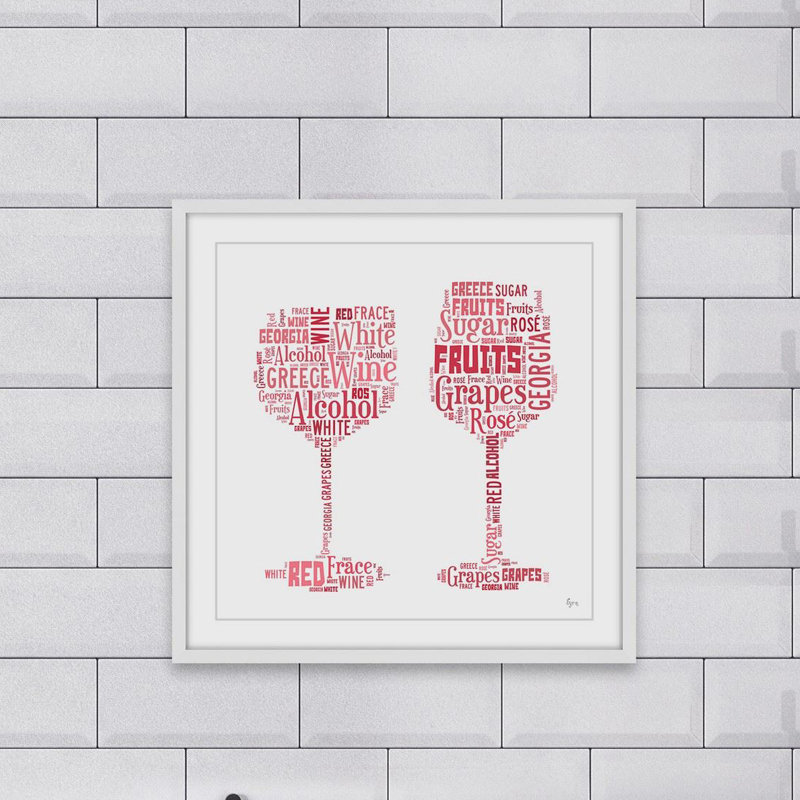 « wine design », reproduction d’art encadrée, H 12 po x l 12 po x P 1,5 po