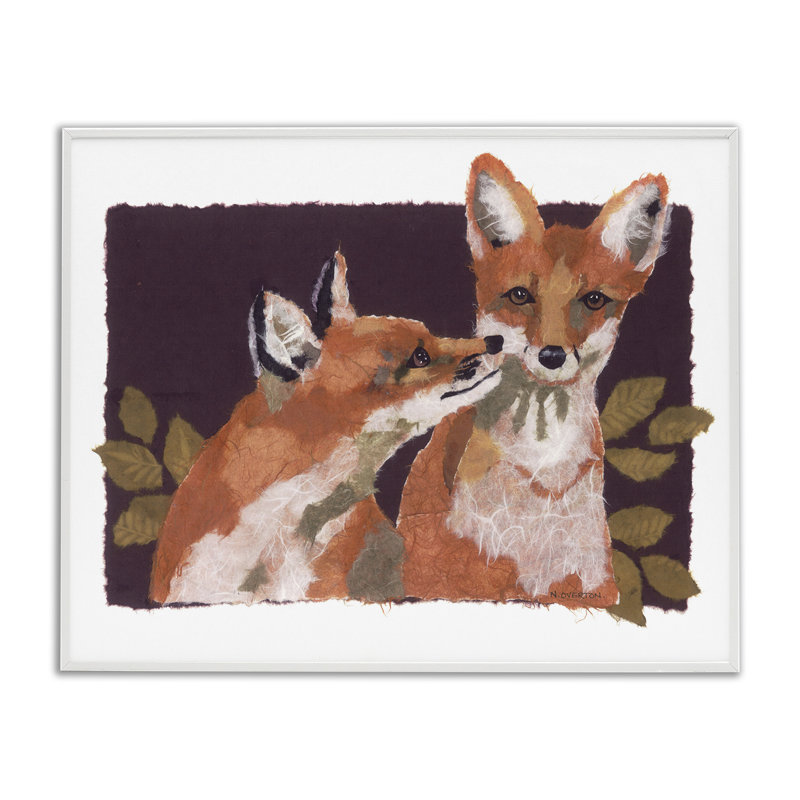 «Woodland Foxes & Leaves», art de la giclée encadrée par Nancy Overton, H 11 po x l 14 po, Giclée encadrée blanc bord de mer