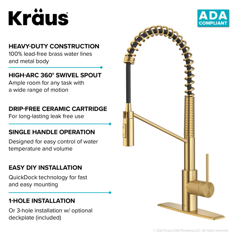 Brushed Brass Commercial Style Pull-Down Kitchen Faucet
