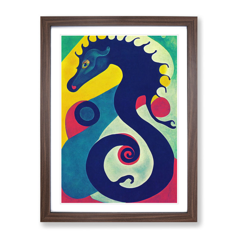Artful Seahorse - Wall Art, 34cm H x 25cm W x 2cm D, Walnut Framed Paper