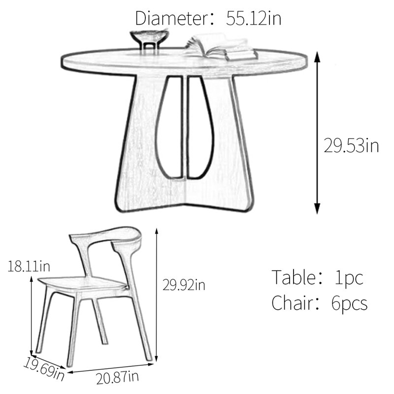 Ensemble de table de salle à manger rond unique en bois de frêne, H 29,53 po x L 55,12 po x l 55,12 po
