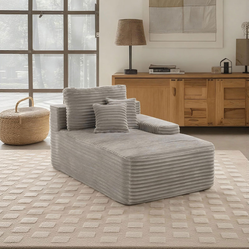 Upholstered Chaise Lounge, Light Grey