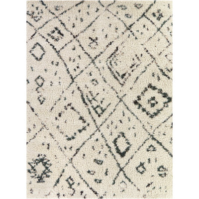 Simeon Cream Boho Shag Area Rug