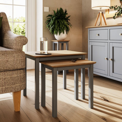 Daris Nest Of 2 Side End Tables. Solid Oak. Fully Assembled.