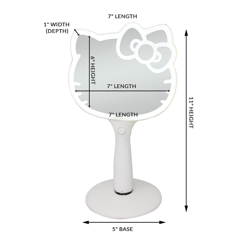 Hello Kitty LED Handheld Mirror, Makeup Vanity Mirror with Standing Base and Adjustable Brightness