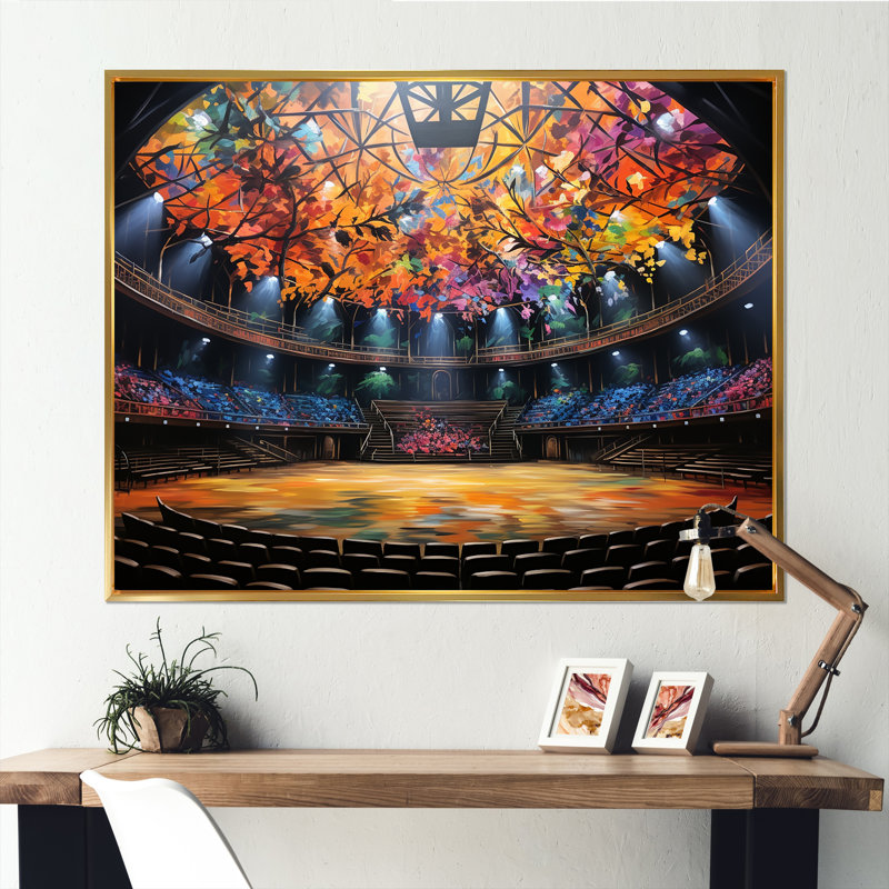Spectacle de cirque coloré - art mural théâtre, Cadre flottant noir, H 16 po x l 32 po x P 1 po
