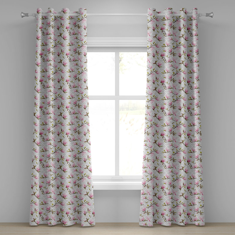 Rideau décoratif à œillets à 2 panneaux East Urban Home, 50 po, rose pâle / gris pâle, L 50 po x L 108 po