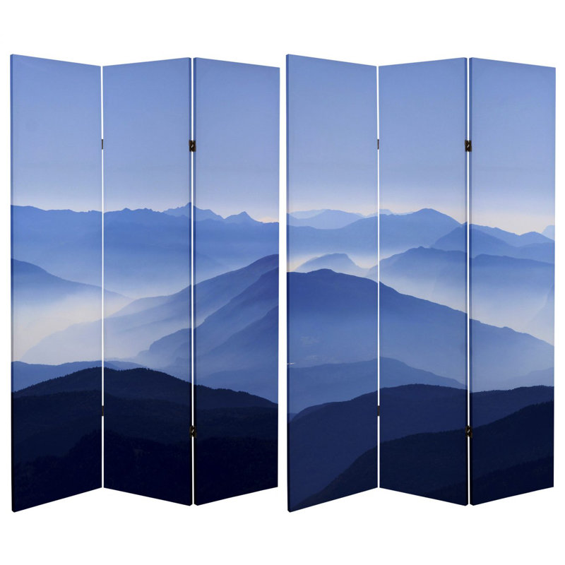 71" x 38.75" Tall Double Sided Misty Mountain Canvas 3 Panel Room Divider, 71" H x 47.25" W x 1" D