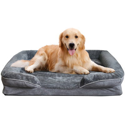 Orthopedic 5-Side Bolster Dog Bed for Large Breeds, Waterproof Memory Foam Pet Bed for Senior Dogs, 34"x26"x7.8"Light Gray