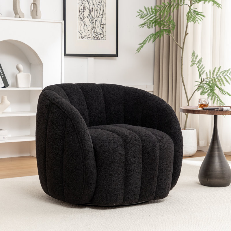 Upholstered Swivel Barrel Chair, Black Polyester Blend