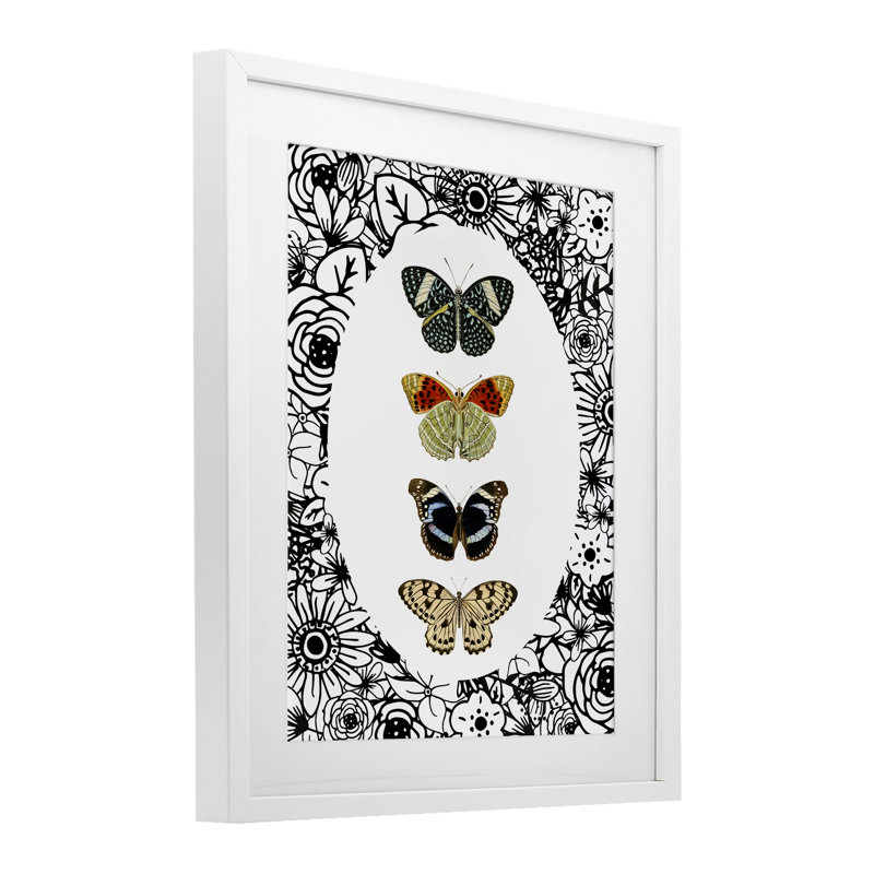 "Floral Butterfly", reproduction encadrée sous verre, par Dan Meneely, H 21 po x l 17 po, Cadre blanc côtier